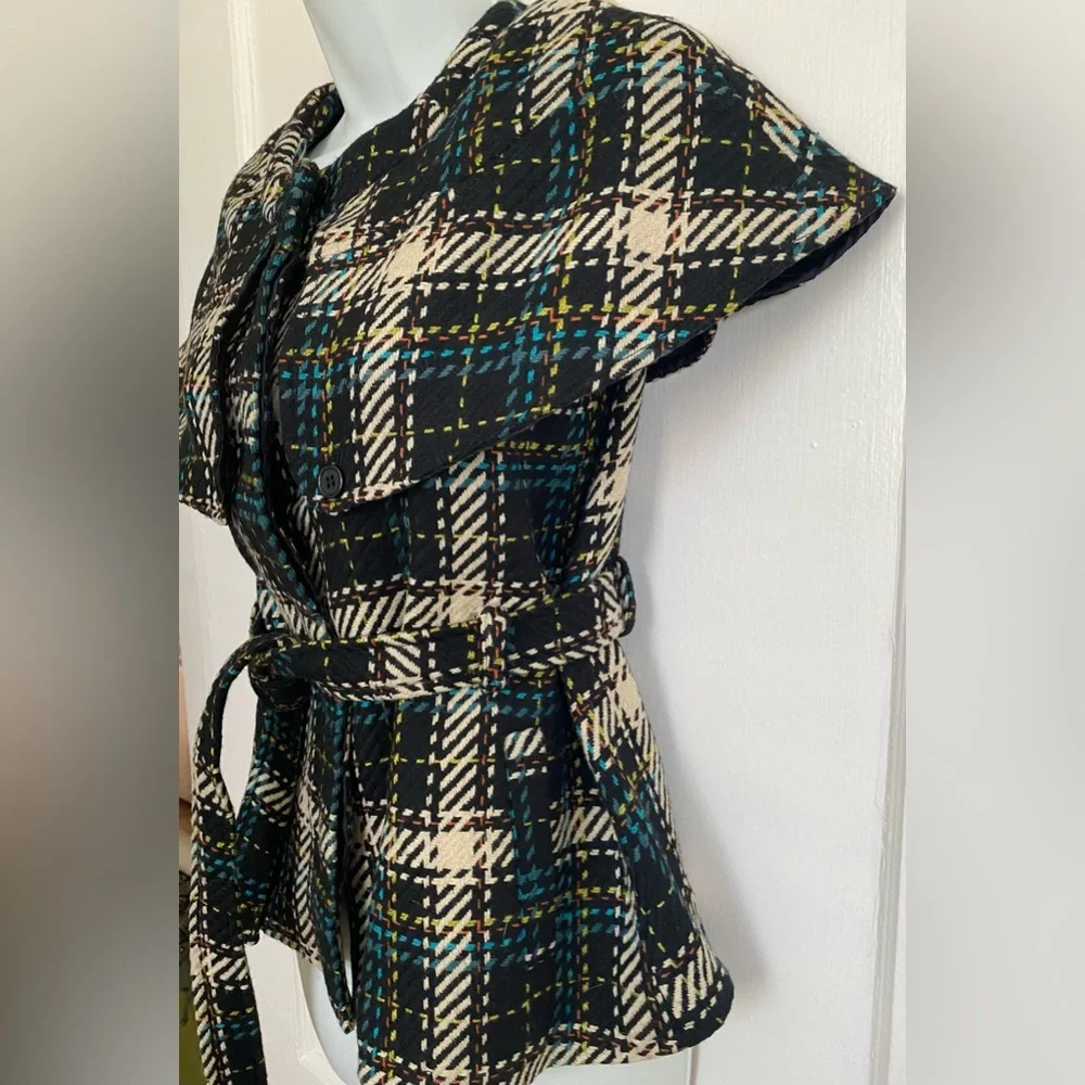 SOLD! Cejon Vest Capelet jacket layer piece houndstooth plaid new with tags Sz S - Picture 3 of 12